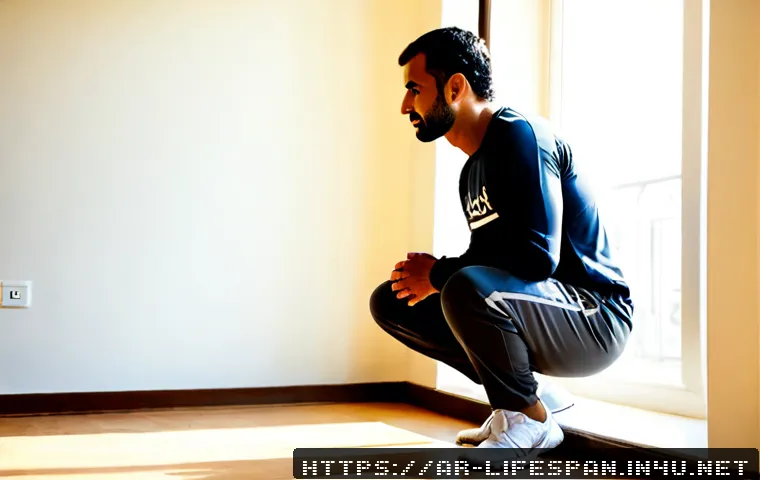 항노화 운동법 - Photorealistic healthy Arab man in his early sixties performing gentle bodyweight squats beside a su...